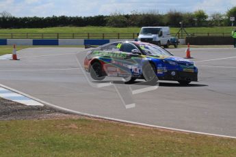 © Octane Photographic Ltd. BTCC - Round Two - Donington Park - Race 1. Sunday 15th April 2012. Andy Neate on 2 wheels through the Esses in his MG6. Digital ref : 0295lw7d3533