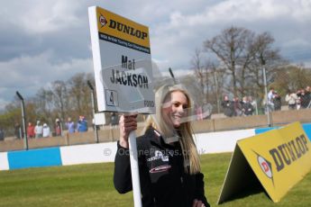 © Octane Photographic Ltd. BTCC - Round Two - Donington Park - Race 2. Sunday 15th April 2012. Mat Jackson's grid girl waiting for the grid to form up. Digital ref : 0296lw1d8093