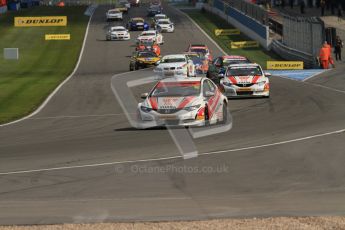 © Octane Photographic Ltd. BTCC - Round Two - Donington Park - Race 2. Sunday 15th April 2012. The grid warm their tyres on the formation lap for race 2. Digital ref : 0296lw7d4303