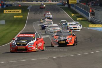 © Octane Photographic Ltd. BTCC - Round Two - Donington Park - Race 2. Sunday 15th April 2012. The grid warm their tyres on the formation lap for race 2. Digital ref : 0296lw7d4326