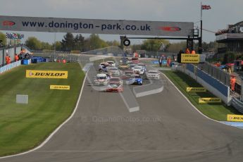 © Octane Photographic Ltd. BTCC - Round Two - Donington Park - Race 2. Sunday 15th April 2012. Lights out and race 2 gets underway. Digital ref : 0296lw7d4352