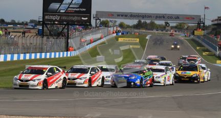 © Octane Photographic Ltd. BTCC - Round Two - Donington Park - Race 2. Sunday 15th April 2012. Gordon Shedden leads the midfield in Redgate. Digital ref : 0296lw7d4402