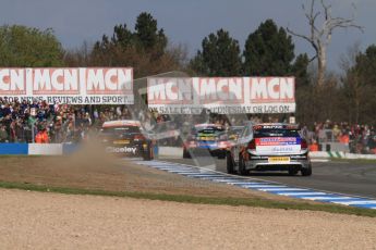 © Octane Photographic Ltd. BTCC - Round Two - Donington Park - Race 2. Sunday 15th April 2012. Adam Morgan drops 2 wheels into the dust heading into Hollywood. Digital ref : 0296lw7d4470