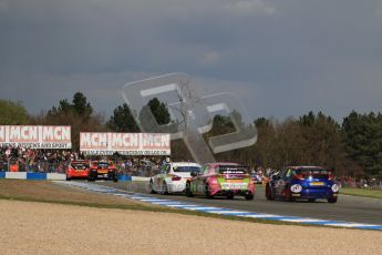 © Octane Photographic Ltd. BTCC - Round Two - Donington Park - Race 2. Sunday 15th April 2012. Tight racing into Hollywood. Digital ref : 0296lw7d4642