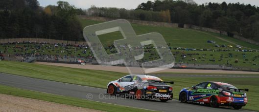 © Octane Photographic Ltd. BTCC - Round Two - Donington Park - Race 2. Sunday 15th April 2012. Adam Morgan and Andy Neate head into the Craner Curves. Digital ref : 0296lw7d4814