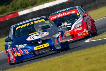 © Octane Photographic Ltd./Chris Enion. British Touring Car Championship – Round 6, Snetterton, Saturday 11th August 2012. Free Practice 1. Jeff Smith - Pirtek Racing, Honda Civic. and Aron Smith - Redstone Racing, Ford Focus. Digital Ref : 0452ce1d0024