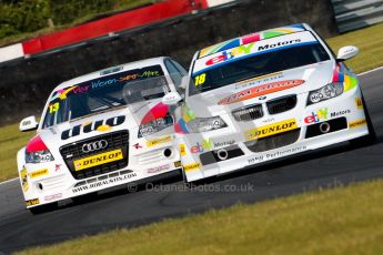 © Octane Photographic Ltd./Chris Enion. British Touring Car Championship – Round 6, Snetterton, Saturday 11th August 2012. Free Practice 1. Nick Foster - eBay Motors, BMW 320si E90 and Rob Austin - Rob Austin Racing, Audi A4. Digital Ref : 0452ce1d0099