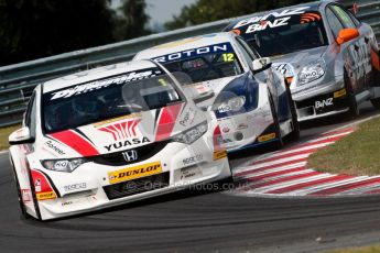 © Octane Photographic Ltd./Chris Enion. British Touring Car Championship – Round 6, Snetterton, Sunday 12th August 2012. Race 1. Matt Neal - Honda Yuasa Racing Team, Honda Civic, Daniel Welch - Welch Motorsport, Proton Persona and Lea Wood - BINZ Racing, Vauxhall Vectra. Digital Ref : 0455ce1d0183