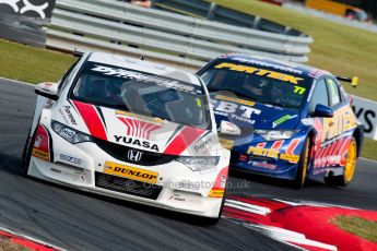 © Octane Photographic Ltd./Chris Enion. British Touring Car Championship – Round 6, Snetterton, Sunday 12th August 2012. Race 2. Matt Neal - Honda Yuasa Racing Team, Honda Civic and Andrew Jordan - Pirtek Racing, Honda Civic. Digital Ref : 0456ce1d0164