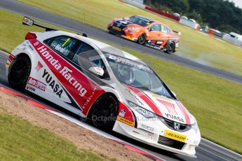 © Octane Photographic Ltd./Chris Enion. British Touring Car Championship – Round 6, Snetterton, Sunday 12th August 2012. Race 2. Matt Neal - Honda Yuasa Racing Team, Honda Civic and Frank Wrathall - Dynojet, Toyota Avensis. Digital Ref : 0456ce1d0246