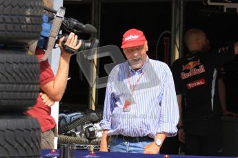 © 2012 Octane Photographic Ltd. Hungarian GP Hungaroring - Saturday 28th July 2012 - F1 Qualifying. Niki Lauda yawning in front of the Red Bull garage. Digital Ref : 0430lw7d0488