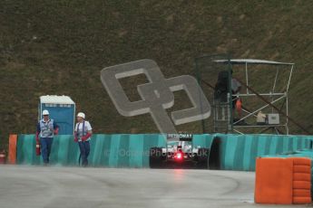© 2012 Octane Photographic Ltd. Hungarian GP Hungaroring - Friday 27th July 2012 - F1 Practice 2. The Mercedes W03 of Michael Schumacher in the tyre wall. Digital Ref : 0426lw1d5565