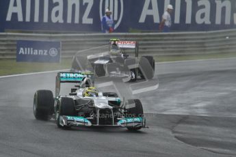 © 2012 Octane Photographic Ltd. Hungarian GP Hungaroring - Friday 27th July 2012 - F1 Practice 2. Mercedes W03 - Nico Rosberg and Williams FW34 - Bruno Senna. Digital Ref : 0426lw7d0032