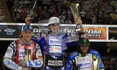 © Carl Jones/Octane Photographic Ltd. FIM FOGO British Speedway GP, Millennium Stadium, Cardiff, Saturday 25th August 2012. Chris Holder on the podium. Digital Ref : 0480cj7d0374