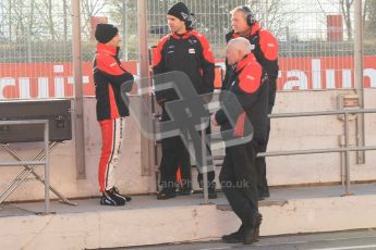 © 2012 Octane Photographic Ltd. Barcelona Winter Test 1 Day 3 - Thursday 23rd February 2012. Marussia - Timo Glock and John Booth on the pitwall. Digital Ref : 0228cb1d9481
