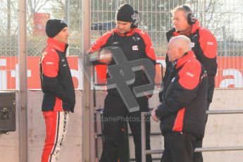 © 2012 Octane Photographic Ltd. Barcelona Winter Test 1 Day 3 - Thursday 23rd February 2012. Marussia - Timo Glock and John Booth on the pitwall. Digital Ref : 0228cb1d9483