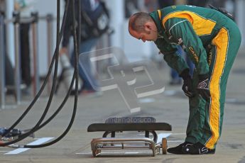 © 2012 Octane Photographic Ltd. Barcelona Winter Test 2 Day 1 - Thursday 1st March 2012. Caterham preparing the pitbox. Digital Ref : 0231cb7d7601