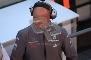 © 2012 Octane Photographic Ltd. Barcelona Winter Test 2 Day 1 - Thursday 1st March 2012. Mercedes W03 - Member of the pit team. Digital Ref : 0231cb7d7932