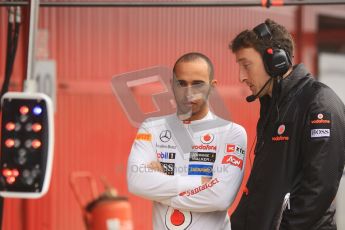 © 2012 Octane Photographic Ltd. Barcelona Winter Test 2 Day 2 - Friday 2nd March 2012. Lewis Hamilton has McLaren's new pit control lights explained. Digital Ref :