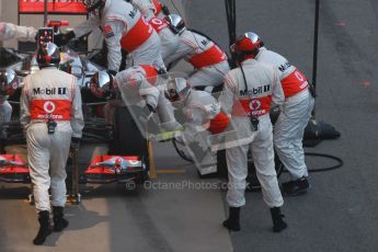 © 2012 Octane Photographic Ltd. Barcelona Winter Test 2 Day 2 - Friday 2nd March 2012. McLaren MP4/27 - Lewis Hamilton with Mclaren's new pitstop control system in action. Digital Ref :