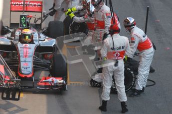 © 2012 Octane Photographic Ltd. Barcelona Winter Test 2 Day 2 - Friday 2nd March 2012. McLaren MP4/27 - Lewis Hamilton with Mclaren's new pitstop control system in action. Digital Ref :