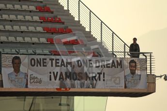 © 2012 Octane Photographic Ltd. Barcelona Winter Test 2 Day 2 - Friday 2nd March 2012. The HRT fan club's lonely vigil. Digital Ref :