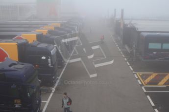 © 2012 Octane Photographic Ltd. Barcelona Winter Test 2 Day 2 - Friday 2nd March 2012. Thick fog in the morning paddock. Digital Ref :