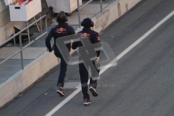 © 2012 Octane Photographic Ltd. Barcelona Winter Test 2 Day 2 - Friday 2nd March 2012. The Toro Rosso mechanics run to recover Jean Eric Vergne's STR7 from the end of the pit lane after the circuit is red flagged. Digital Ref :