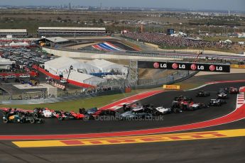 World © Octane Photographic Ltd. Formula 1 USA, Circuit of the Americas - Race - The pack get through turn 1 without incident. 18th November 2012 Digital Ref: 0561lw1d4173