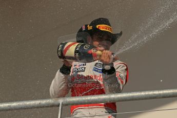 World © Octane Photographic Ltd. Formula 1 USA, Circuit of the Americas - Podium - Lewis Hamilton sprays his champaign, Vodafone McLaren Mercedes. 18th November 2012 Digital Ref: 0561lw1d4929