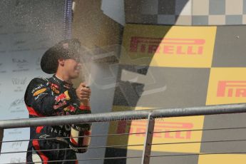 World © Octane Photographic Ltd. Formula 1 USA, Circuit of the Americas - Podium - Sebastian Vettel sprays his champaign, Red Bull. 18th November 2012 Digital Ref: 0561lw1d4945