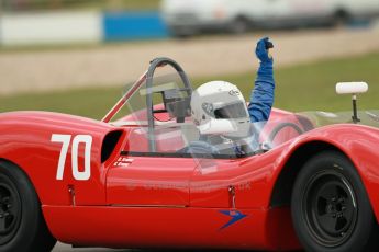 © Octane Photographic Ltd. 2012 Donington Historic Festival. “1000km” for pre-72 sports-racing cars, qualifying. Elva Mk.8 - Dion Kremer/Gabriel Kramer. Digital Ref : 0319cb1d8503