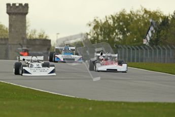 © Octane Photographic Ltd. 2012 Donington Historic Festival. HSCC Historic F2, qualifying. March 772 - Matthew Watts, Chevron B42 - Grant Tromans and March 752 - David Wild. Digital Ref : 0315cb1d7618