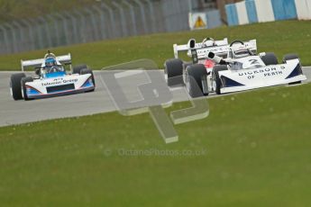 © Octane Photographic Ltd. 2012 Donington Historic Festival. HSCC Historic F2, qualifying. March 772 - Matthew Watts, Chevron B42 - Grant Tromans and March 752 - David Wild. Digital Ref : 0315cb1d7621