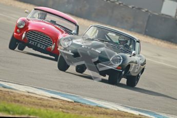 © Octane Photographic Ltd. 2012 Donington Historic Festival. Pre-63 GT, qualifying. Jaguar E-type - Michael Quinn and AC Ace Bristol - Cussons. Digital Ref : 0322cb1d9299