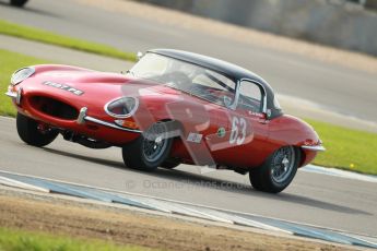 © Octane Photographic Ltd. 2012 Donington Historic Festival. Pre-63 GT, qualifying. Jaguar E-type - Jon Minshaw, Guy Minshaw. Digital Ref : 0322cb1d9349