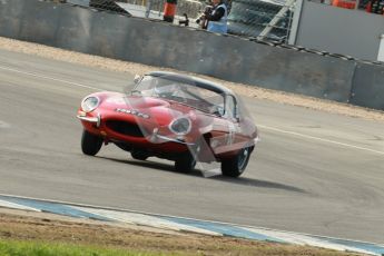 © Octane Photographic Ltd. 2012 Donington Historic Festival. Pre-63 GT, qualifying. Jaguar E-type - Jon Minshaw, Guy Minshaw. Digital Ref : 0322cb1d9391