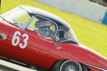 © Octane Photographic Ltd. 2012 Donington Historic Festival. Pre-63 GT, qualifying. Jaguar E-type - Jon Minshaw, Guy Minshaw. Digital Ref : 0322cb1d9480