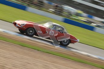 © Octane Photographic Ltd. 2012 Donington Historic Festival. Pre-63 GT, qualifying. Jaguar E-type - Jon Minshaw, Guy Minshaw. Digital Ref : 0322cb7d0363