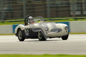 © Octane Photographic Ltd. 2012 Donington Historic Festival. RAC Woodcote Trophy for pre-56 sportscars, qualifying. Austin-Healey 100S - Ian Montgomery/Robert Mills. Digital Ref : 0316cb1d8065