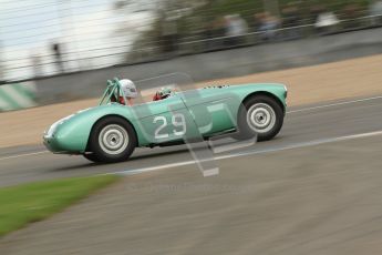 © Octane Photographic Ltd. 2012 Donington Historic Festival. RAC Woodcote Trophy for pre-56 sportscars, qualifying. Austin-Healey. Digital Ref : 0316cb7d9928