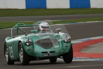 © Octane Photographic Ltd. 2012 Donington Historic Festival. RAC Woodcote Trophy for pre-56 sportscars, qualifying. Austin-Healey. Digital Ref : 0316lw7d8200