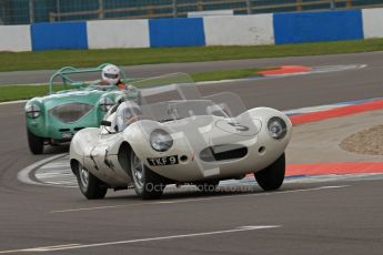 © Octane Photographic Ltd. 2012 Donington Historic Festival. RAC Woodcote Trophy for pre-56 sportscars, qualifying. Jaguar D-type - Carlos Monteverde/Gary Pearson. Digital Ref : 0316lw7d8318