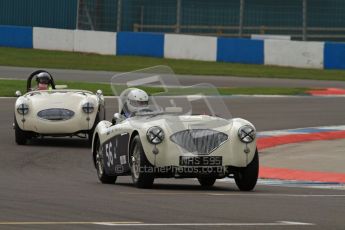 © Octane Photographic Ltd. 2012 Donington Historic Festival. RAC Woodcote Trophy for pre-56 sportscars, qualifying. Austin-Healey 100M - Nils-Fredrik Nyblaeus. Digital Ref : 0316lw7d8353