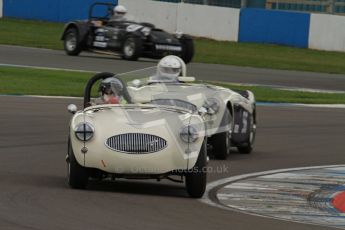 © Octane Photographic Ltd. 2012 Donington Historic Festival. RAC Woodcote Trophy for pre-56 sportscars, qualifying. Austin-Healey 100S - Ian Montgomery/Robert Mills. Digital Ref : 0316lw7d8480