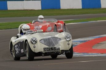 © Octane Photographic Ltd. 2012 Donington Historic Festival. RAC Woodcote Trophy for pre-56 sportscars, qualifying. Austin-Healey 100M - Nils-Fredrik Nyblaeus. Digital Ref : 0316lw7d8521
