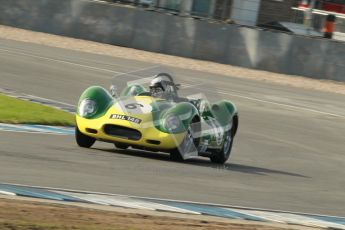 © Octane Photographic Ltd. 2012 Donington Historic Festival. Stirling Moss Trophy for pre-61 sportscars, qualifying. Lister Chrevrolet - Mark Gibbon/James Gibbon. Digital Ref : 0321cb1d8994
