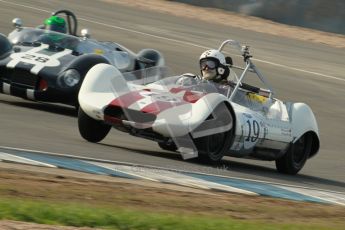 © Octane Photographic Ltd. 2012 Donington Historic Festival. Stirling Moss Trophy for pre-61 sportscars, qualifying. Elva Mk.V. Ralf Emmerling/Phil Hooper and Cooper Monaco - Martin Stretton. Digital Ref : 0321cb1d9004