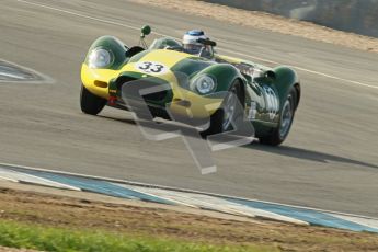 © Octane Photographic Ltd. 2012 Donington Historic Festival. Stirling Moss Trophy for pre-61 sportscars, qualifying. Lister Knobley - Jon Minshaw. Digital Ref : 0321cb1d9008