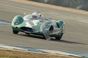 © Octane Photographic Ltd. 2012 Donington Historic Festival. Stirling Moss Trophy for pre-61 sportscars, qualifying. Lister Jaguar Costin - Carlos Monteverde, Gary Pearson. Digital Ref : 0321cb1d9041